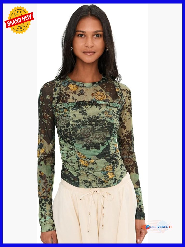 Long Sleeve Ruched Peasant Top With High Stretch